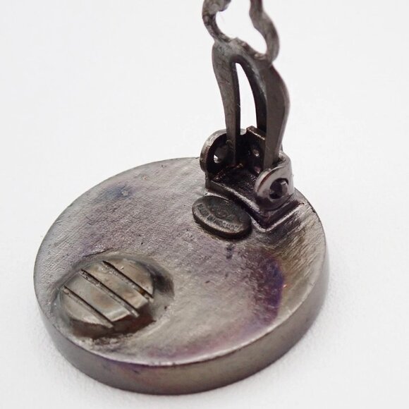 CHANEL Round Button Earrings 00A Clip-On Leather Silver Black Accessory 30RF - Picture 6 of 11